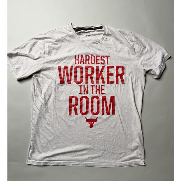 Under Armour Project Rock Shirt Mens XL Hardest Worker Iron Paradise Goals Tee - Picture 8 of 11